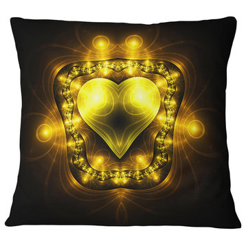 Bright Yellow in Black Fractal Flower Abstract Throw Pillow, 18"x18"