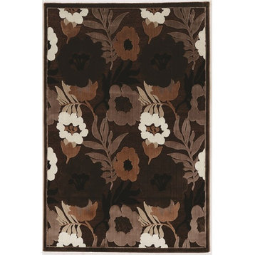 Linon Juncture Floral Power Loomed Chenille Polyester 8'x10' Rug in Brown