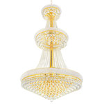 CWI Lighting - Empire 34 Light Down Chandelier With Gold Finish - The Empire 34 Light Chandelier is an oversized three Tiered down chandelier that won't fail in making a statement. Dressed in crystals, this light source has a gold-finished hardware and a candelabra-style frame holding 34 bulbs. Perfect as an entryway chandelier or as drop stairwell lighting, this brilliant light fixture will lend a polished character to an otherwise awkward, empty space.  Feel confident with your purchase and rest assured. This fixture comes with a one year warranty against manufacturers defects to give you peace of mind that your product will be in perfect condition.