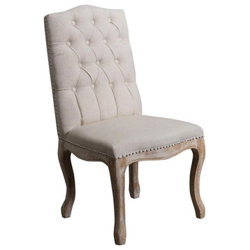 Set of 2 Dining Chair, Diamond Button Tufted Back With Nailhead Trim, Beige