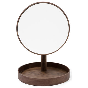 Walnut Magnifying Vanity Mirror with Storage Tray | Wireworks Look