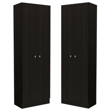 Home Square 2 Piece Wood Multi Storage Two-Door Pantry Cabinet Set in Black