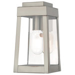 Livex Lighting - Livex Lighting Brushed Nickel 1-Light Outdoor Wall Lantern - This updated industrial design comes in a tapering solid brass brushed nickel frame with a sleek, straight-lined look and features clear glass panels.