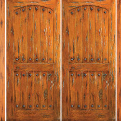 Exterior Prehung Double Door With Two Side Lights, Knotty Alder - Front Doors