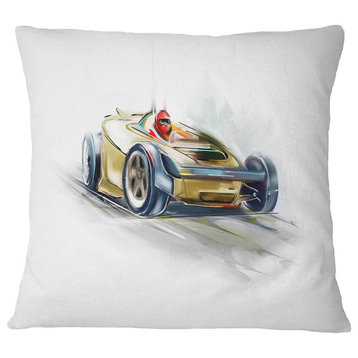 Yellow Formula One Car Digital Art Car Throw Pillow, 16"x16"