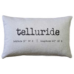Pillow Decor - Telluride Gray Felt Coordinates Pillow 12x19, with Polyfill Insert - Telluride and its geographic coordinates are printed across this 12"x19" rectangular throw pillow in an old typewriter typeset. The dark gray font contrasts nicely against the soft gray felt fabric giving the pillow a beautiful warm look and feelFEATURES: