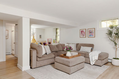 Inspiration for a transitional basement remodel in Boston