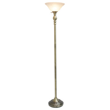 Elegant Designs 1 Light Torchiere Floor Lamp With Marbleized White Glass Shade