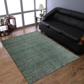 HAND WOVEN JUTE ECO-FRIENDLY AREA RUGS - Rectangle, Green, Solid Plain Pattern