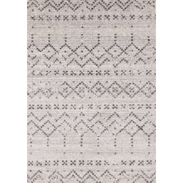 Flynn Collection Gray White Banded Tribal Motif Rug, 5'3"x7'7"