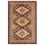 Bareen's Designer Rugs - Antique Caucasian Sherwan Sheridan Blue/Beige Wool Rug - 4'4 x 5'11 - Create a new dimension of style in your home with this breath-taking hand-knotted rug featuring incredible luxurious texture and appearance. This gorgeous Sherwan rug also known as "Shirvan" is hand-knotted by Persian master weavers from Azerbaijan in Afghanistan using precious handspun Ghazni wool and vegetable dyes. Featuring vibrant awe-inspiring color pallet with intricate geometrical design these one of a kind rugs are rooted in the traditional styles of Eastern Turkey and the Caucasus. These beautiful rugs consist of anywhere from 280-300 kpsi giving it such intricate design and a 3x5 takes about 4-6 months to complete.
