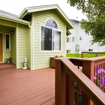 Charming Front Porch with Matching Flower Boxes and Multi-Level Walkway