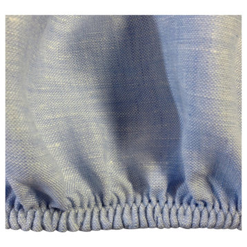 100% Linen Fitted Sheet Deep Pocket Elastic All Around, Pale Blue Twin XL Size