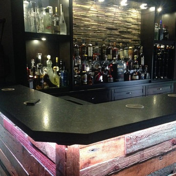 Barn board bar with granite server and bar top