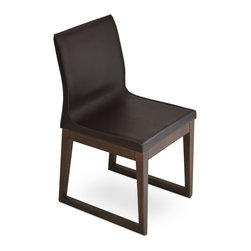 POLO SLED WOOD WALNUT-BROWN BONED LEATHER - Dining Chairs