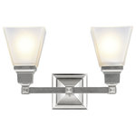 Livex Lighting - Mission Bath Light, Brushed Nickel - The Mission collection has clean lines with geometric forms. This two light bath fixture with etched opal glass is finished in brushed nickel. Square bar style arms elevate the glass.