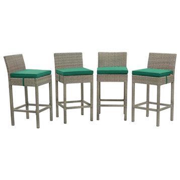 Modway Conduit Rattan Outdoor Bar Stool in Light Gray and Green (Set of 4)