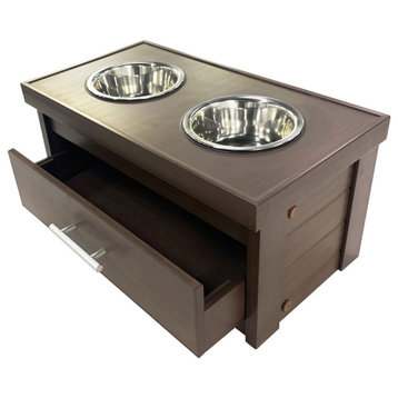 New Age Pet ECOFLEX Piedmont 2-Bowl Dog Diner with Storage Drawer, Russet