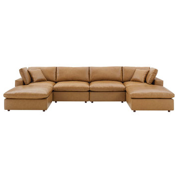 Sectional Sofa Set, Faux Vegan Leather, Tan, Modern, Living Lounge Hospitality