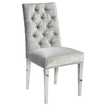 Skyler Modern Polished Steel Velvet Upholstered Dining Chairs, Set Of 2, Gray