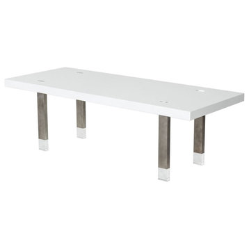 Modrest Lenny 94.5" Modern Stainless Steel Dining Table in White/Black