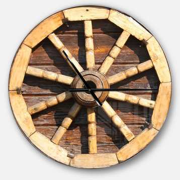 Antique Wagon Wheel Oversized Farmhouse Metal Clock, 23x23