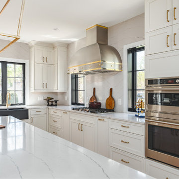 White Transitional Kitchen Makeover: Italian-Inspired with Brass Accents & Stain