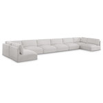 Meridian Furniture - Ease Fabric Upholstered L-Shaped Modular Sectional, Cream, 8 Piece: 2 Corner, 6 Armless - Ease into comfort when you bring home this Ease fabric modular sofa. Designed with an uber casual vibe in mind, this plump sofa sits low to the floor, making it a simplistically perfect addition to a living room, den, game room, teen's room, or dorm room. This fun sofa is part of a modular collection, so you can add it with other items in the Ease collection for a custom arrangement.