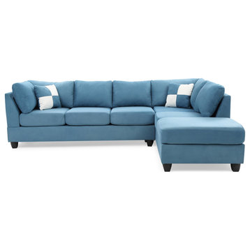 Malone 111 in. Aqua Suede 4-Seater Sectional Sofa With 2-Throw Pillow