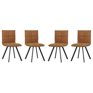 LeisureMod Wesley Modern Leather Dining Chair With Metal Legs Set of 4 WC18BR4