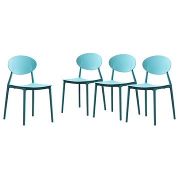 Set of 4 Outdoor Dining Chair, Plastic Construction With Curved Open Back, Teal