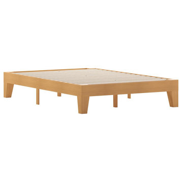 Evelyn Natural Pine Finish Solid Wood Full Platform Bed with Wooden Support...