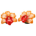 Cosmos Gifts Corp - Orange Orchid Salt and Pepper Shakers, Set of 2 - Switch out your average salt and pepper dispensers for the vibrant Orange Orchid Salt and Pepper Shakers. Hand-painted in glossy red and orange, these orchid-shaped porcelain shakers make elegant accent pieces on a kitchen or dining table.
