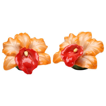 Orange Orchid Salt and Pepper Shakers, Set of 2