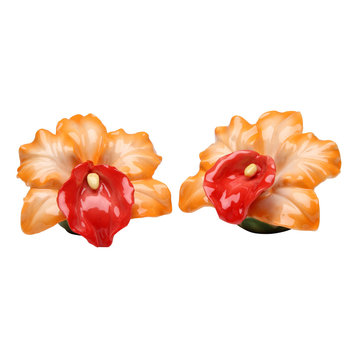Orange Orchid Salt and Pepper Shakers, Set of 2