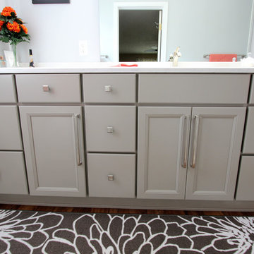 Grey Bathroom Vanity with Hamper Cabinet and Cambria Swanbridge Countertop