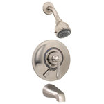 Symmons - Allura Single Handle Dual Spray Tub and Shower Faucet, Satin Nickel - The solid construction and style of the Symmons Allura Collection give it a distinctive presence in any traditional bathroom. This Allura tub and shower trim kit is made from durable materials and plated in an abrasion resistant finish over solid metal. It consists of a shower arm, low flow showerhead, escutcheon, adjustable lever handle, valve with VersaFlex™ Integral Diverter, and non diverter tub spout. Turn the ADA compliant lever handle on the valve cover plate in the direction of the hot and cold indicators to adjust to the shower water temperature. The secondary lever handle functions as a diverter, letting you to adjust the flow of water from the showerhead to the tub or vice versa. At a low flow rate of 1.75 gallons per minute, the eco friendly WaterSense Certified showerhead helps you conserve water, while saving on your water bill. Its rubber nozzles make the showerhead simple to clean, too. This showerhead trim kit is easy to install and includes a limited lifetime warranty and the backing of the Symmons technical support team.