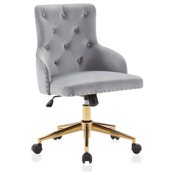 Belden Modern Elegant Swivel Desk Chair, Gray/Gold