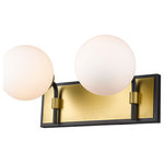 Z-Lite - Parsons Two Light Vanity, Matte Black / Olde Brass - Upgrade the ambiance of your home with this gorgeous two-light vanity. It's crafted with a matte black and olde brass finish and opal shades that deliver a warm radiance. It's ideal for a bathroom powder room or bedroom with its mix of modern panache and old school lines.