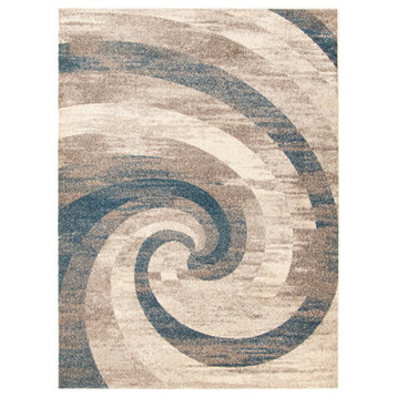 eCarpetGallery Abstract Area Rug, Modern Carpet, Ivory/Blue 6'7" x 9'6"
