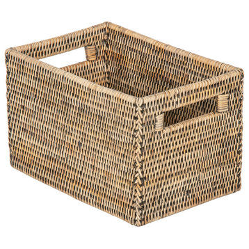 La Jolla Rattan Shelf Basket With Handles, Small, Black-Wash