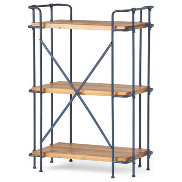 Denise Industrial Outdoor 3-Tier Shelf, Natural and Black