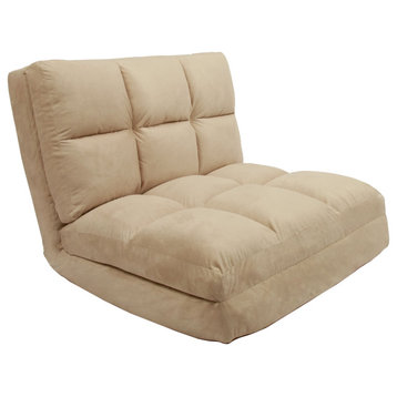 Loungie Micro-Suede Convertible Flip Chair/Sleeper Dorm Couch Lounger, Beige