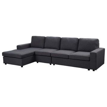 Dunlin Sectional Sofa With Reversible Chaise, Dark Gray Linen