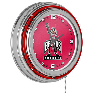 Neon Clock - Retro Ohio State University Brutus Analog Wall Clock