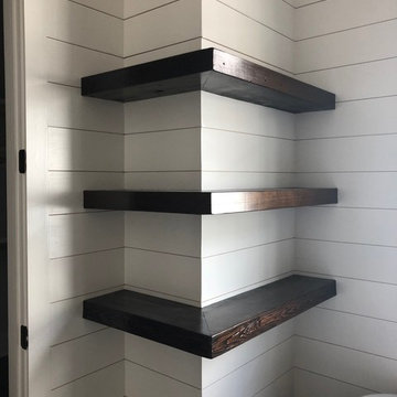 Floating Shelves Add Farmhouse Charm to Modern Bathroom