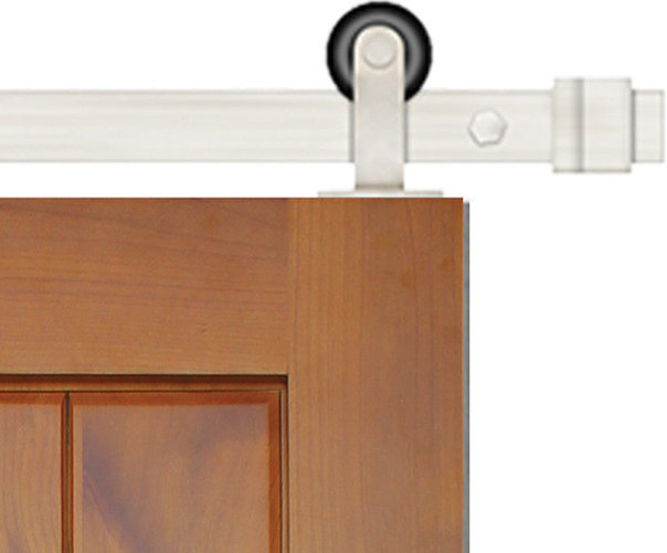 Prefinished Interior Knotty Alder 2 Panel V-Groove Barn Door, Stainless