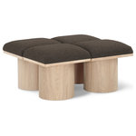 Meridian Furniture - Pavilion Black Boucle Fabric Bench, Brown, Natural Finish, 36" W X 31" D X 17.5" H - Bring valuable seating and remarkable style to your space with this Brown Pavilion boucle fabric bench, an exquisite balance of style and usability for the entryway, bedroom, and beyond. Crafted from oak veneer with a natural finish, this bench has a 4-inch-thick seat cushion that's channel-tufted for a touch of luxury. The bench's columnar bases add a dash of art deco design, making it a captivating focal point in any room.