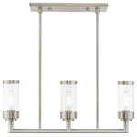 Livex Lighting - Livex Lighting Brushed Nickel 3-Light Linear Chandelier - The three light linear chandelier from the Hillcrest collection features a simple elegant brushed nickel frame paired with clear glass shades. Each shade is accented with a banded brushed nickel ring to carry through the theme of finely crafted metal fittings.�