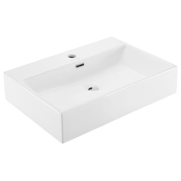 Claire 24" Rectangle Wall-Mount Bathroom Sink, Glossy White